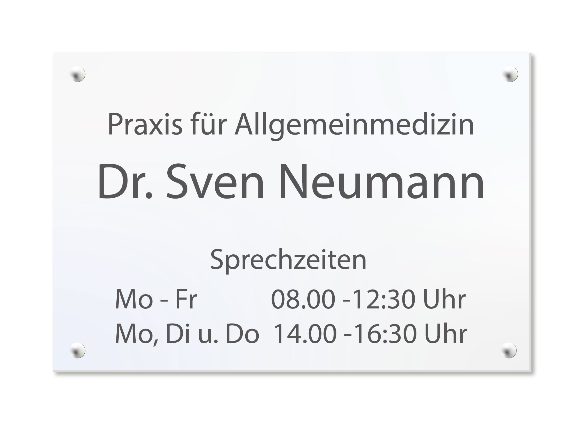 Praxisschild aus Plexiglas graviert und lackiert